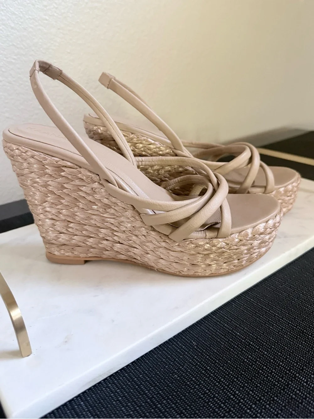 Kaanas Beige Wedge Espadrille Sandals - Women's Size 10